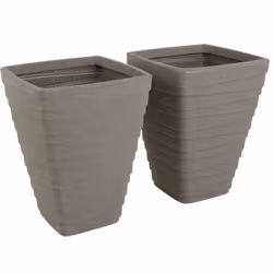 CHARLES BENTLEY Pair of Tall, Trojan, Square, Granite, Planters, Plastic, Plant Pots, Outdoor, Garden, Patio, Porch, Decking, Set of 2, Lightweight,