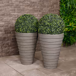 CHARLES BENTLEY Pair of Tall, Trojan, Round, Charcoal, Planters, Plastic, Plant Pots, Outdoor, Garden, Patio, Porch, Decking, ...