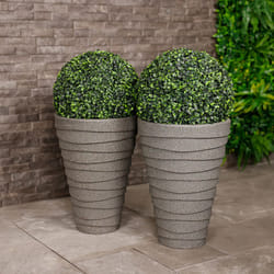 CHARLES BENTLEY Pair of Tall, Trojan, Round, Charcoal, Planters, Plastic, Plant Pots, Outdoor, Garden, Patio, Porch, Decking, Set of 2, Lightweight,
