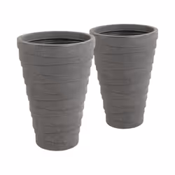 CHARLES BENTLEY Pair of Tall, Trojan, Round, Charcoal, Planters, Plastic, Plant Pots, Outdoor, Garden, Patio, Porch, Decking, Set of 2, Lightweight,