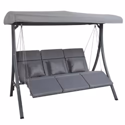 Charles Bentley 3 Seater Lounger Swing Chair for Garden or Patio Outdoors Grey Removable Canopy