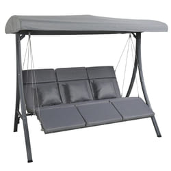 Charles Bentley 3 Seater Lounger Swing Chair for Garden or Patio Outdoors Grey Removable Canopy