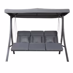 Charles Bentley 3 Seater Lounger Swing Chair for Garden or Patio Outdoors Grey Removable Canopy