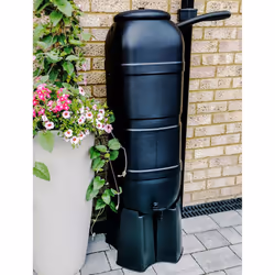 Charles Bentley Slim Line Garden Water Butt Set Including Tap with Stand Lockable Lid Filler Kit - 100L