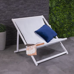 CHARLES BENTLEY FSC Eucalyptus Wooden, Double Deck Chair, for Outdoors, and Garden, FSC Wood, Polyester, 3 Reclining Positions, Traditional,