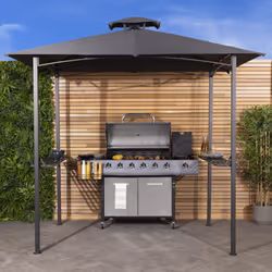 Charles Bentley Powder Coated Steel Frame Grill Gazebo Outdoor Tent Shelter in Cream and Grey - 8X5Ft - Beige
