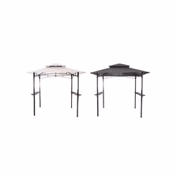 Charles Bentley Powder Coated Steel Frame Grill Gazebo Outdoor Tent Shelter in Cream and Grey - 8X5Ft - Beige