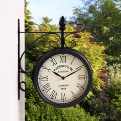 Black Paddington Double Sided Faced Metal Garden Outdoor Wall Clock Numerals