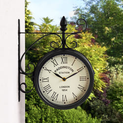 Black Paddington Double Sided Faced Metal Garden Outdoor Wall Clock Numerals