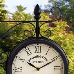 Black Paddington Double Sided Faced Metal Garden Outdoor Wall Clock Numerals