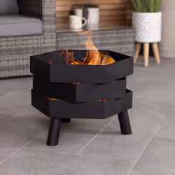 CHARLES BENTLEY Hexagonal 46cm Black Powder Coated Steel Modern Firepit, Wood And Charcoal Burner, Rust Resistant, Heat Resis ...