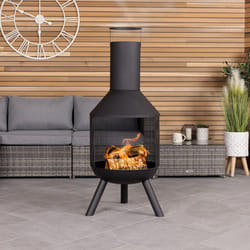 CHARLES BENTLEY Outdoor, Garden, 44.5cm Round Iron And Black Powder Coated Steel Modern Patio Heater, Chimenea, Wood And Charcoal Burner, Rust