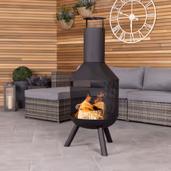 CHARLES BENTLEY Outdoor, Garden, 44.5cm Round Iron And Black Powder Coated Steel Modern Patio Heater, Chimenea, Wood And Charcoal Burner, Rust