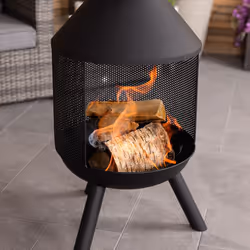 CHARLES BENTLEY Outdoor, Garden, 44.5cm Round Iron And Black Powder Coated Steel Modern Patio Heater, Chimenea, Wood And Charcoal Burner, Rust