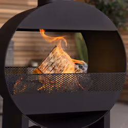 CHARLES BENTLEY 129cm Outdoor, Garden, Patio, Black Powder Coated Steel Modern Patio Heater, Chimenea, Wood And Charcoal Burner, With Poker, Log