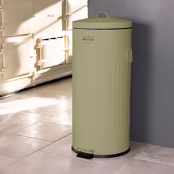 CHARLES BENTLEY Kitchen Bin, 30 Litre, Steel, Round, Retro Style, Kitchen Pedal Waste Bin, Green, Contemporary, Aesthetic, Convenient, Side And Lid