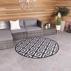Charles Bentley Diamond Pattern Lightweight Waterproof Indoor/Outdoor/Patio Medium Round Rug Black 150cm