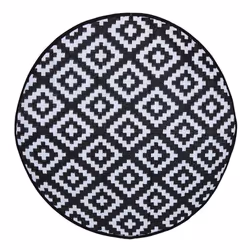 Charles Bentley Diamond Pattern Lightweight Waterproof Indoor/Outdoor/Patio Medium Round Rug Black 150cm