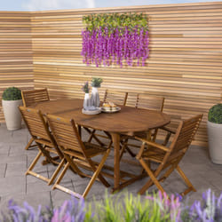 Charles Bentley FSC Acacia Hardwood Oval Extendable Table with Central Parasol Hole -  L150/200 x W100 x H75cm