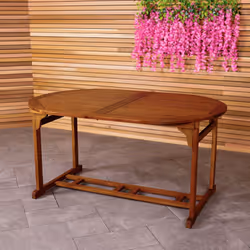 Charles Bentley FSC Acacia Hardwood Oval Extendable Table with Central Parasol Hole -  L150/200 x W100 x H75cm