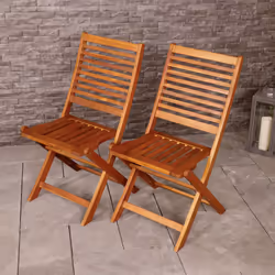 Charles Bentley FSC Acacia Wood Pair of Outdoor Foldable Chairs Max user weight: 160kg  Fully assembled Slatted design
