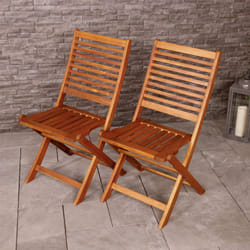Charles Bentley FSC Acacia Wood Pair of Outdoor Foldable Chairs Max user weight: 160kg  Fully assembled Slatted design