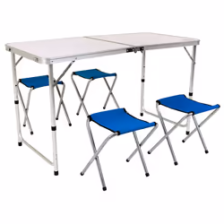 Charles Bentley Odyssey 4 Seater Folding Picnic Set Camping Furniture Set 4 Seater Portable Picnic Table 4 Chairs Stools