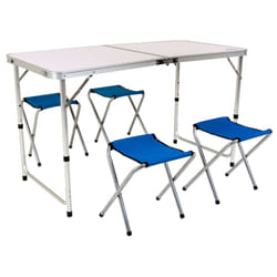 Charles Bentley Odyssey 4 Seater Folding Picnic Set Camping Furniture Set 4 Seater Portable Picnic Table 4 Chairs Stools
