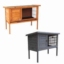 Charles Bentley Wooden Rabbit Hutch Guinea Pig Cage Run with Cleaning Tray Rubber Coated Mesh in Grey / White / Brown - Brown