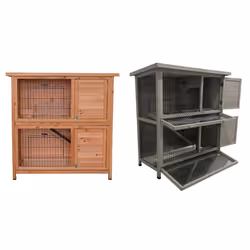 Charles Bentley Two Storey Pet Hutch with Tray Natural and Grey Wood - Brown