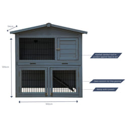Charles Bentley Two Storey Rabbit Hutch with Play Area Rubber Coated Mesh Stainless Steel Locks in Grey / White / Light Brown - Brown