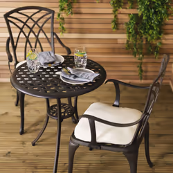 Charles Bentley Furniture 3 Piece Cast Aluminium Bistro Set Table & 2 Arm Chairs