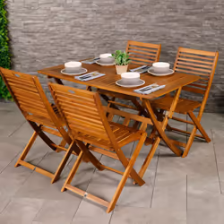 Charles Bentley FSC Acacia Hardwood 5pc Garden Furniture Set - Rectangular Table & 4 Chairs