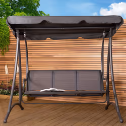 Charles Bentley 3 Seater Outdoor Swing Seat Bench Chair Hammock w/ Canopy -Grey