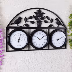 Charles Bentley Shabby Chic Dark Grey Wall Clock With Thermometer & Hygrometer