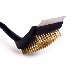 Charles Bentley Barbeque Brush with Steel Notched Scraper - Brass Bristles - Fully Assembled in Red and Green