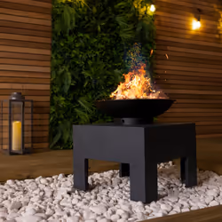 Charles Bentley Metal Fire Bowl With Square Stand Outdoor Heating Enamel Treated