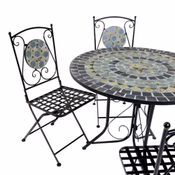 Charles Bentley Garden Blue Mosaic 5 Piece Dining Set With Folding Chairs Patio