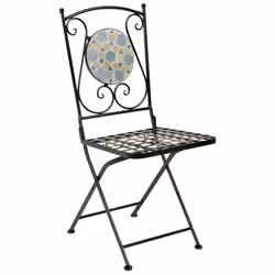 Charles Bentley Garden Blue Mosaic 5 Piece Dining Set With Folding Chairs Patio