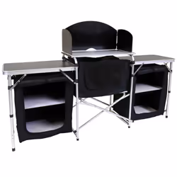 Charles Bentley Odyssey Folding Kitchen Camping Large Storage Unit Portable Cooking Wind Shield Black Easy Assemble Store