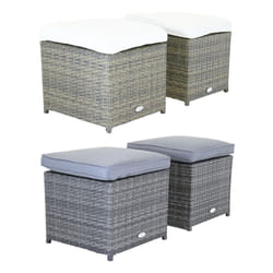 Charles Bentley Pair of Rattan Foot Stools Outdoor Garden Chair - Weatherproof - Fully Assembled in Grey / Natural