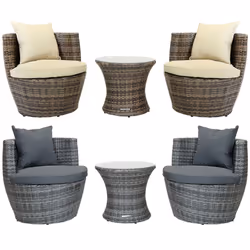 Charles Bentley 3 Piece Rattan Stacking Outdoor Patio Furniture Set - Fully Assembled in Natural / Grey