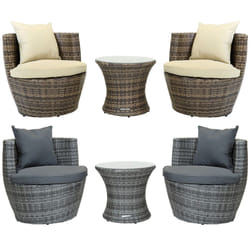Charles Bentley 3 Piece Rattan Stacking Outdoor Patio Furniture Set - Fully Assembled in Natural / Grey