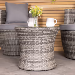 Charles Bentley 3 Piece Rattan Stacking Outdoor Patio Furniture Set - Fully Assembled in Natural / Grey