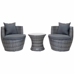 Charles Bentley 3 Piece Rattan Stacking Outdoor Patio Furniture Set - Fully Assembled in Natural / Grey