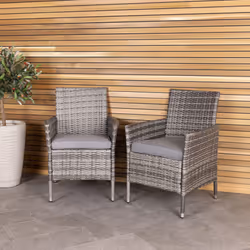 Charles Bentley Pair of Rattan Dining Chairs Garden Furniture - Indoor / Outdoor Use in Natural / Grey