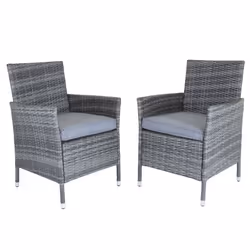 Charles Bentley Pair of Rattan Dining Chairs Garden Furniture - Indoor / Outdoor Use in Natural / Grey