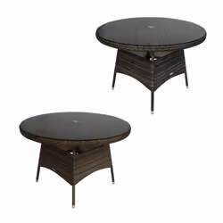 Charles Bentley 4 Seater Round Rattan Dining Table with Parasol Hole for Umbrella - Weatherproof in Grey / Natural - Medium S ...
