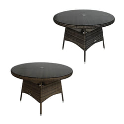 Charles Bentley 4 Seater Round Rattan Dining Table with Parasol Hole for Umbrella - Weatherproof in Grey / Natural - Medium Size