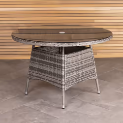 Charles Bentley 4 Seater Round Rattan Dining Table with Parasol Hole for Umbrella - Weatherproof in Grey / Natural - Medium Size